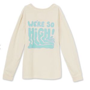 Aspen Citizens Of Humanity Cream Long Sleeve Tee with Aqua 'We're So High'